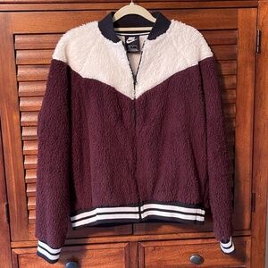 Nike Sherpa Bomber Jacket Burgundy and White